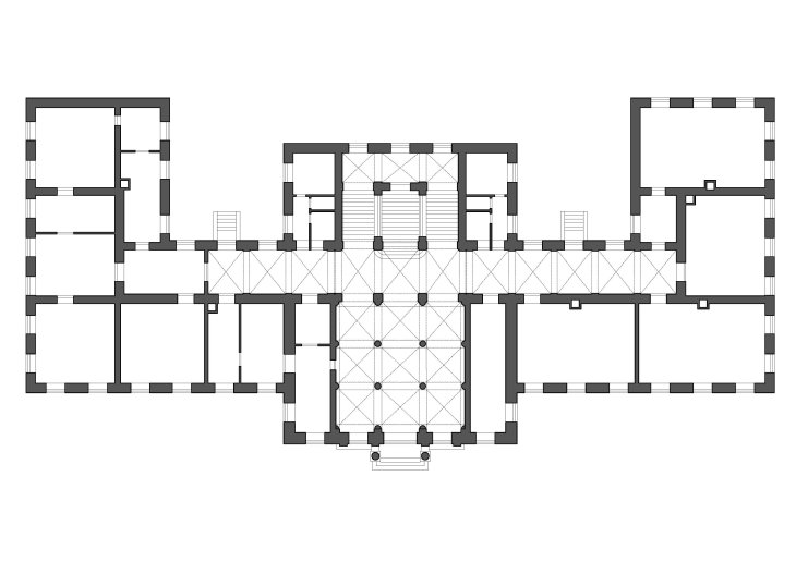 Německé gymnázium, půdorys (reprodukce R. Rosová – M. Strakoš, eds.). Zdroj: Průvodce architekturou Opavy, © Národní památkový ústav