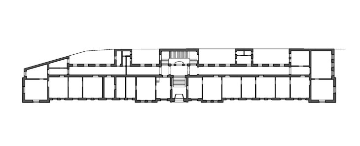 Nový zemský dům, půdorys (reprodukce R. Rosová – M. Strakoš, ed.). Zdroj: Průvodce architekturou Opavy, © Národní památkový ústav
