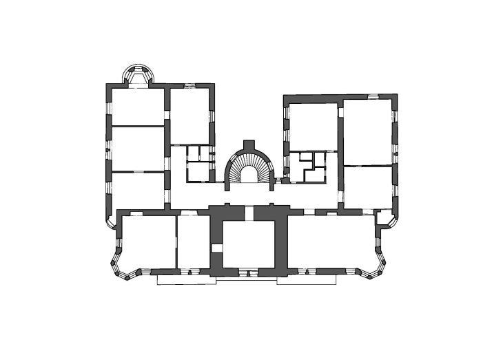 Hláska/Schmetterhaus, půdorys přízemí (reprodukce R. Rosová – M. Strakoš, ed.). Zdroj: Průvodce architekturou Opavy, © Národní památkový ústav