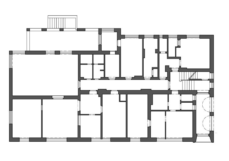 Vila MUDr. Kuna Kothneho, půdorys přízemí (reprodukce R. Rosová – M. Strakoš, ed.). Zdroj: Průvodce architekturou Opavy, © Národní památkový ústav