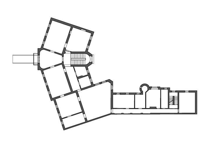 Janottova vila, půdorys přízemí (reprodukce R. Rosová – M. Strakoš, eds.). Zdroj: Průvodce architekturou Opavy, © Národní památkový ústav